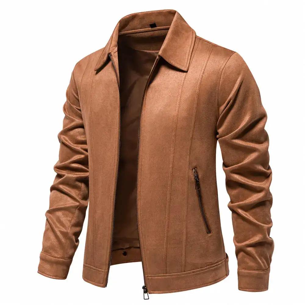 Black men's suede lapel zipper jacket for autumn and winter, stylish outdoor coat from Dropshipman.