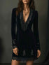 Gothic Velvet Mini Dress - Deep V Neck Long Sleeve Lace Trim Embroidered Bodycon Dress