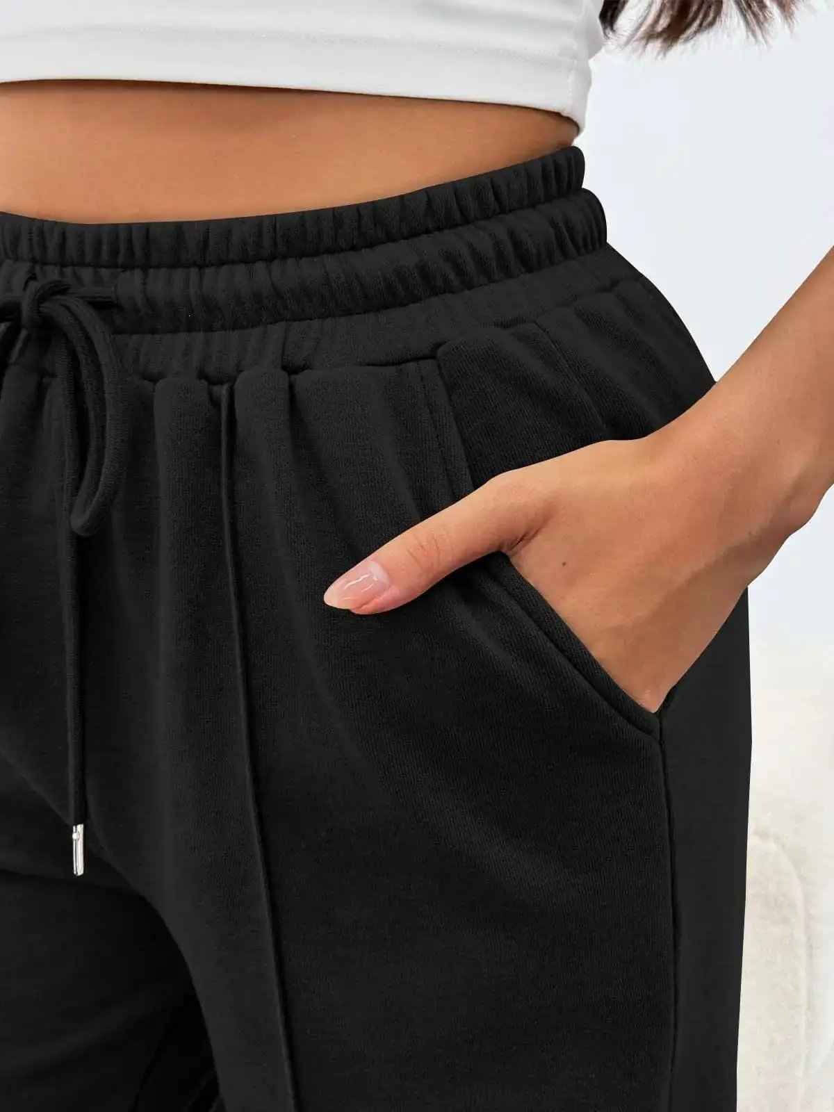 High-waisted Wide-leg Loose-fit Casual Womens Athletic Trousers