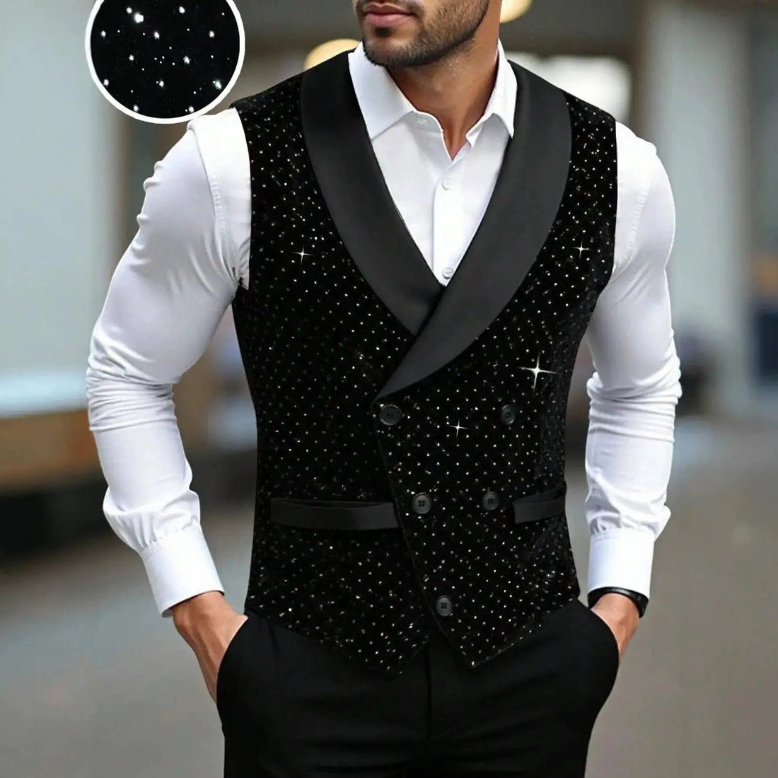 Mens Solid-Color Double-Breasted Suit Vest by Dropshipman
