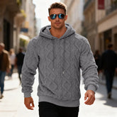 Dropshipman black plush hooded sweatshirt for men, long-sleeved fleece pullover with a casual solid color design for winter warmth.