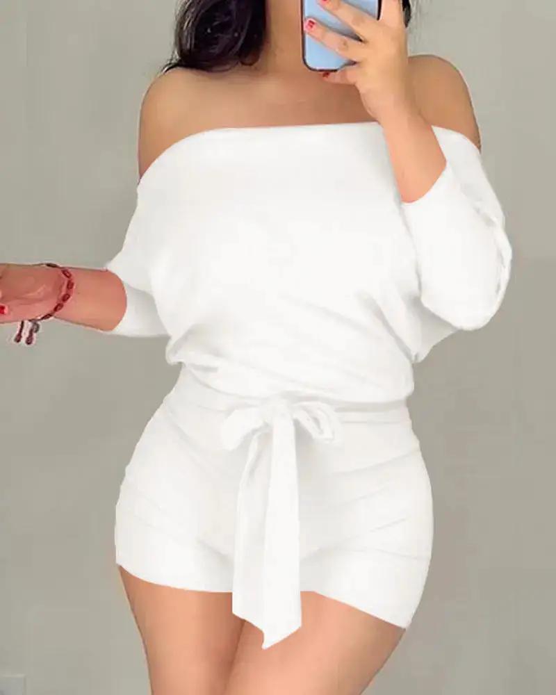Rose-red Solid-color Casual One-piece Shorts by Dropshipman