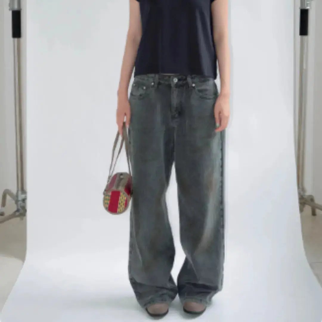 Smoke Grey Washed Denim Jeans Straight Tube by Dropshipman