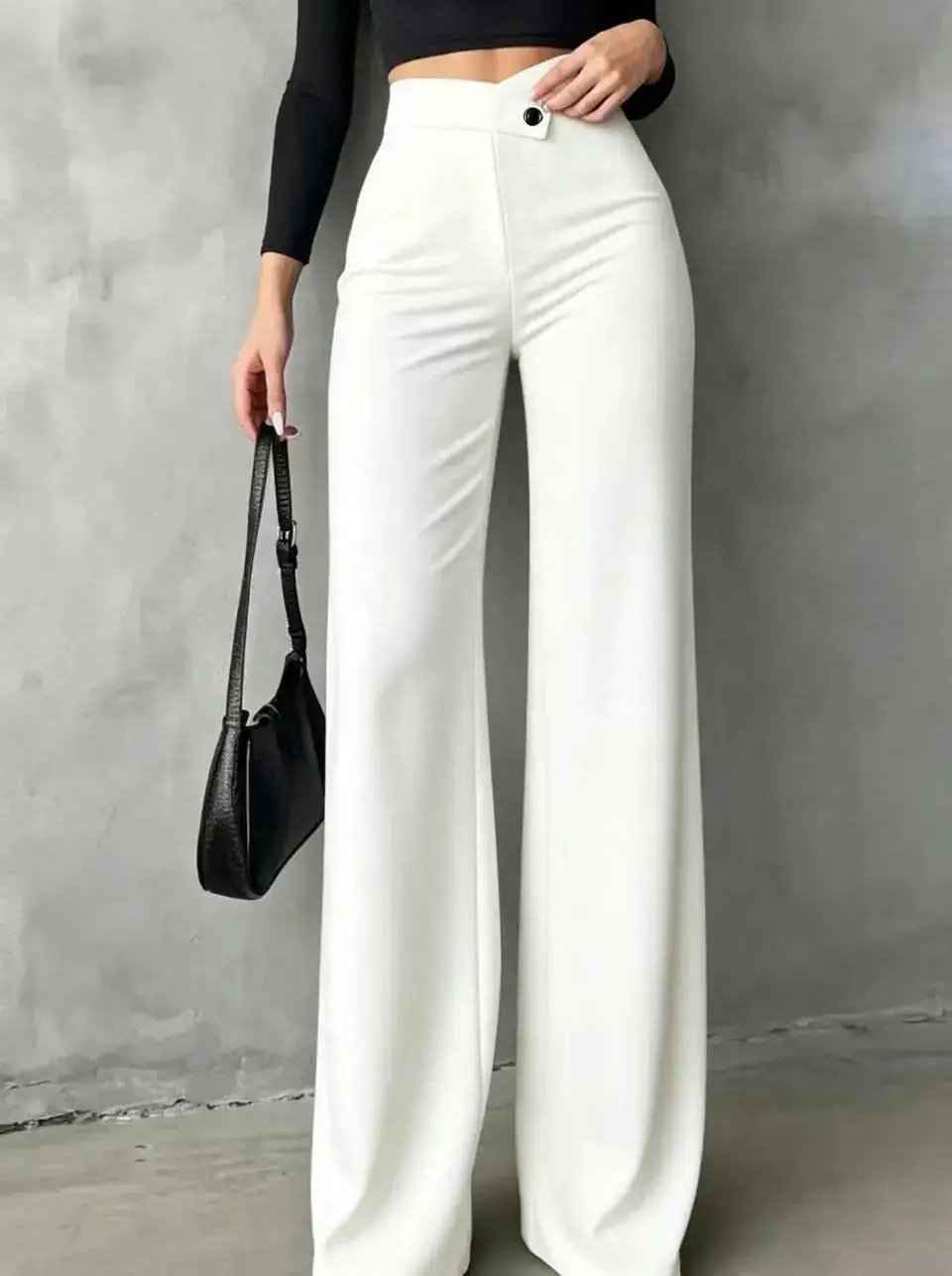Womens New High-waisted Draping Straight-leg Minimalist Crossover Suit Pants