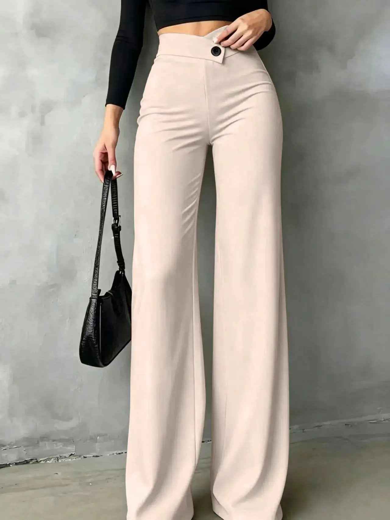 Womens New High-waisted Draping Straight-leg Minimalist Crossover Suit Pants