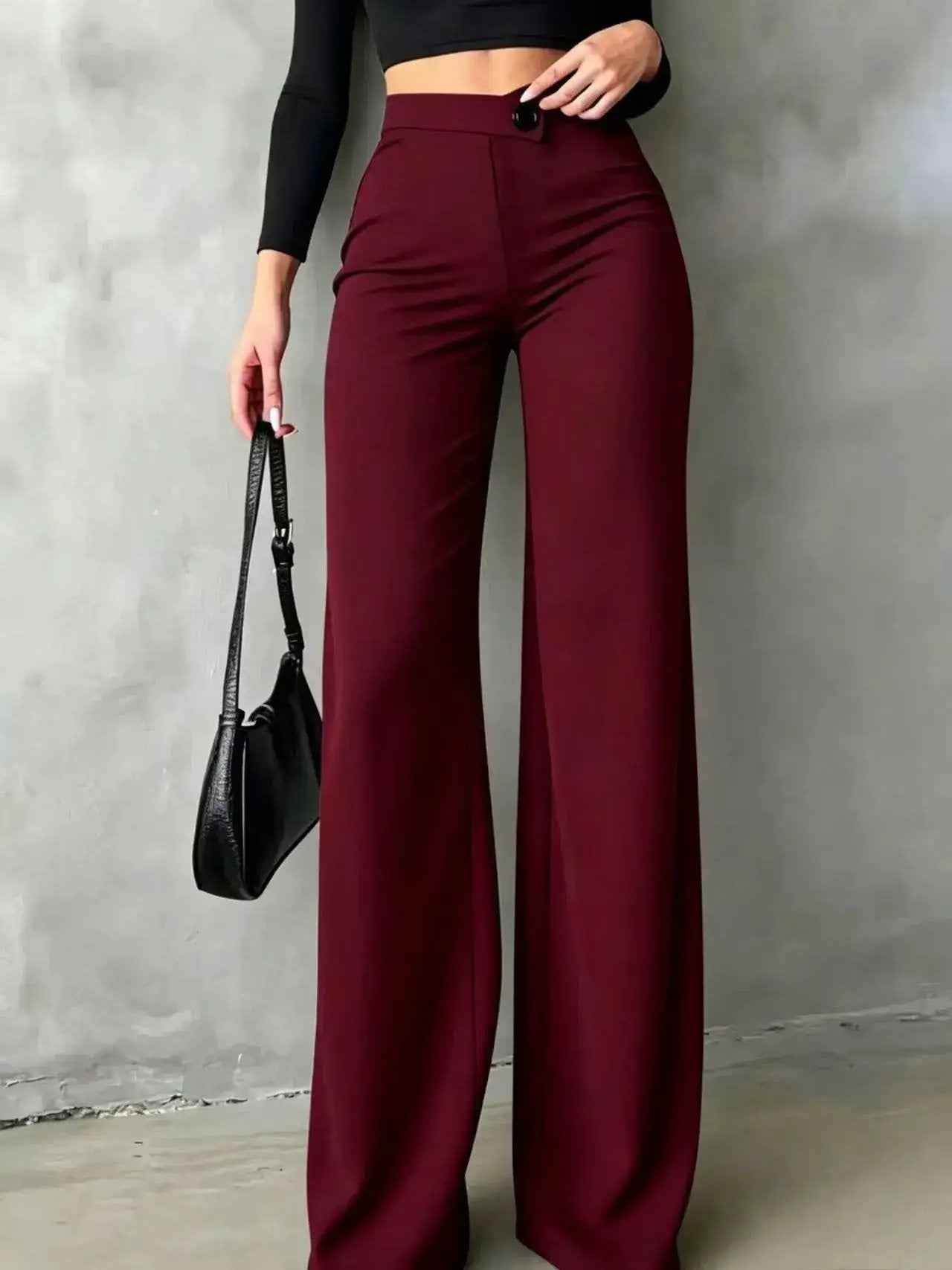 Womens New High-waisted Draping Straight-leg Minimalist Crossover Suit Pants