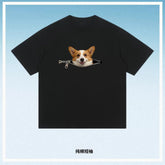 Plus-size cotton zip-up T-shirt featuring a dog print, casual summer style for couples, by Dropshipman.