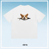 Plus-size cotton zip-up casual T-shirt featuring a black Shiba Inu dog print, ideal for summer and couples, by Dropshipman.