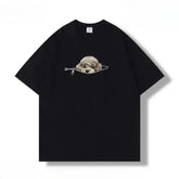 Plus-size cotton zip-up T-shirt featuring a black Shiba Inu dog print, casual summer style for couples by Dropshipman.