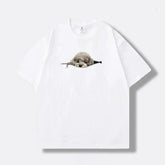Plus-size black cotton zip-up T-shirt with a dog print, casual summer style, ideal for couples by Dropshipman.