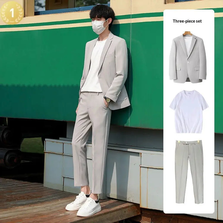 Black slim-fit suit jacket from Dropshipman, perfect for spring and autumn casual or versatile occasions.