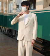 Black slim-fit suit jacket from Dropshipman, ideal for spring and autumn, stylish and versatile casual suit set.