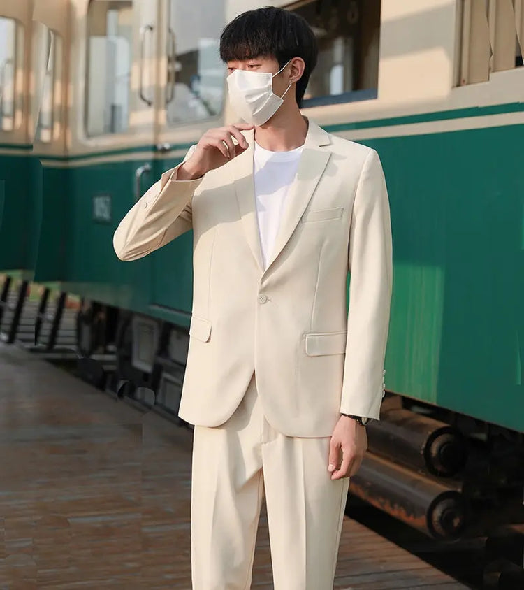 Black slim-fit suit jacket from Dropshipman, ideal for spring and autumn, stylish and versatile casual suit set.