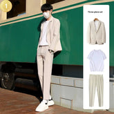 Black slim-fit suit jacket from Dropshipman, perfect for spring and autumn casual and versatile styling.