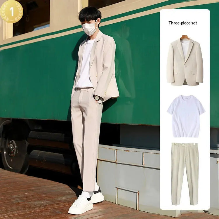 Black slim-fit suit jacket from Dropshipman, perfect for spring and autumn casual and versatile styling.