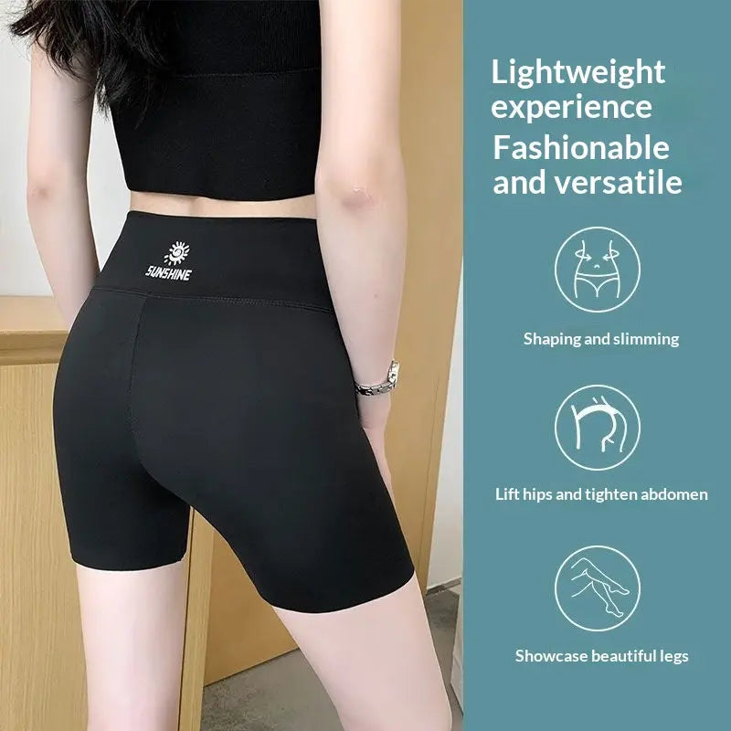 Women's black anti-exposure summer yoga and fitness 2-in-1 shorts by Dropshipman, featuring a comfortable, versatile design.
