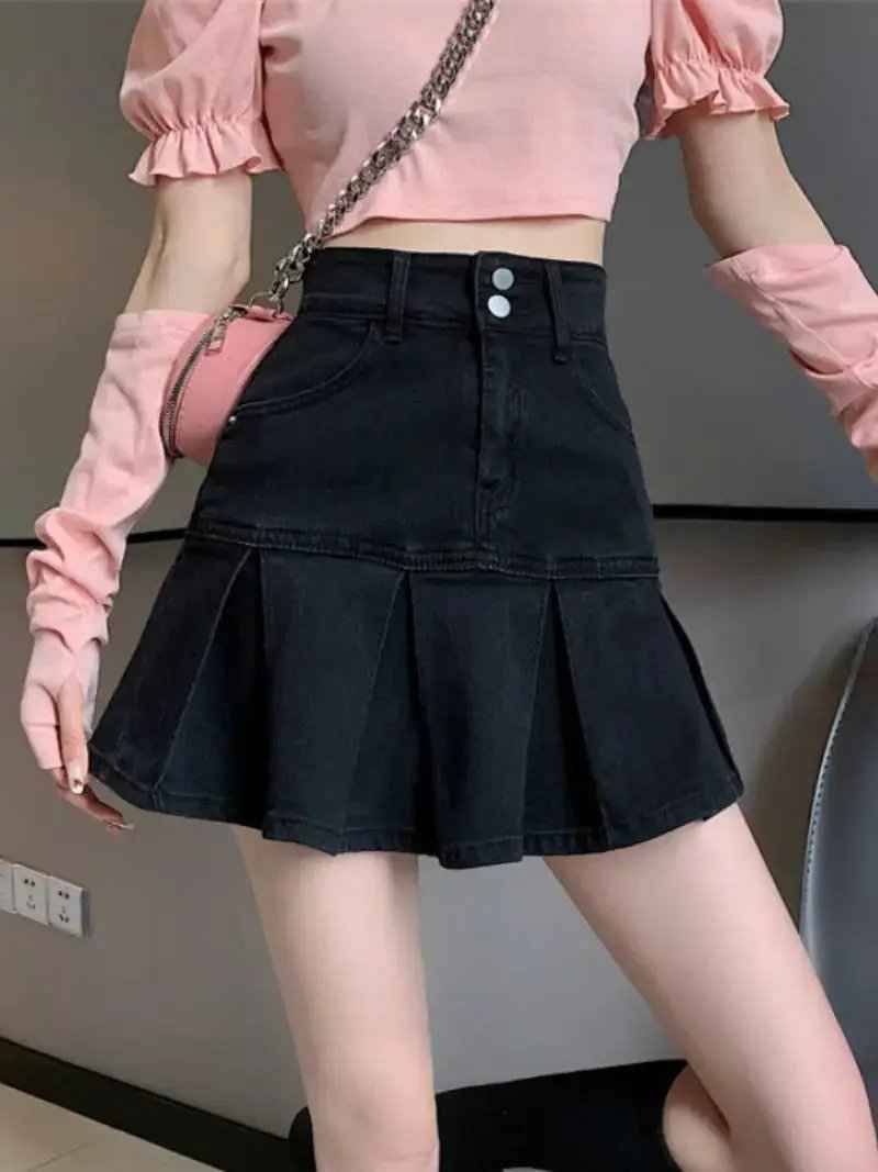 Retro High Waist Denim Skirt For Women