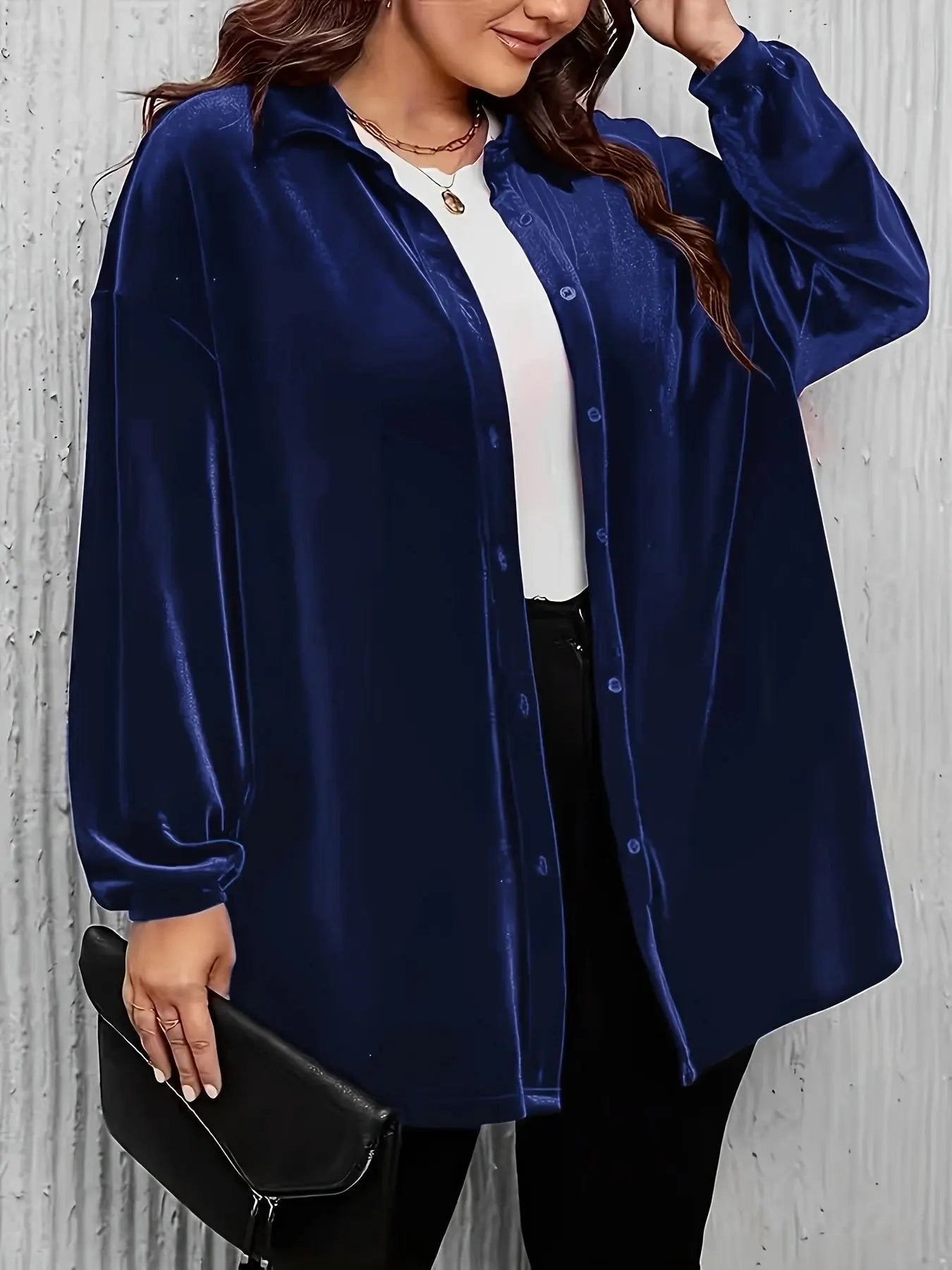 Blue European American collared large size shirt by Dropshipman, plain color, suitable for casual or formal wear.