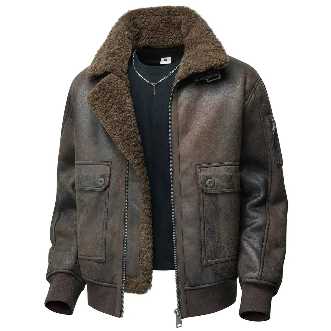Mens Plus-Size Lapel Fleece-Lined Thickened Casual Jacket by Dropshipman