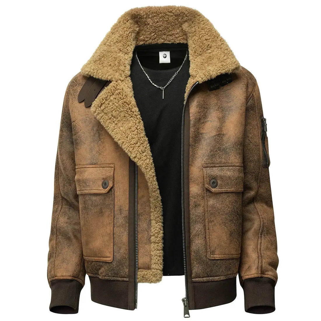 Mens Plus-Size Lapel Fleece-Lined Thickened Casual Jacket by Dropshipman