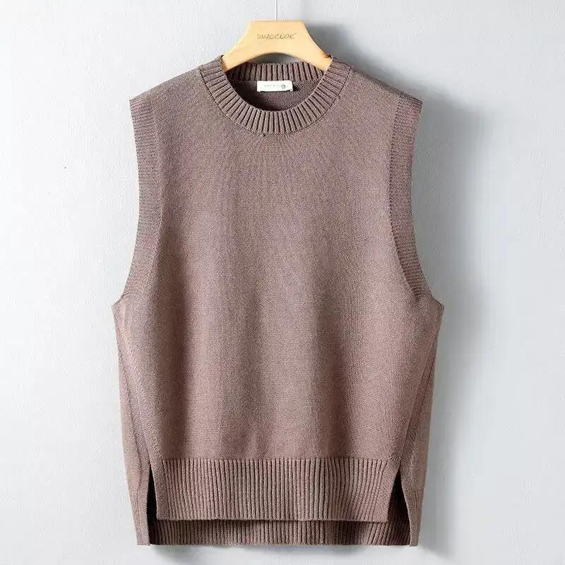Mens Solid-Color Versatile Split Vest by Dropshipman