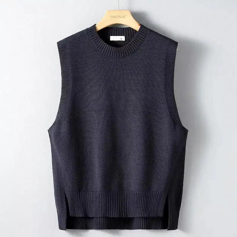 Mens Solid-Color Versatile Split Vest by Dropshipman