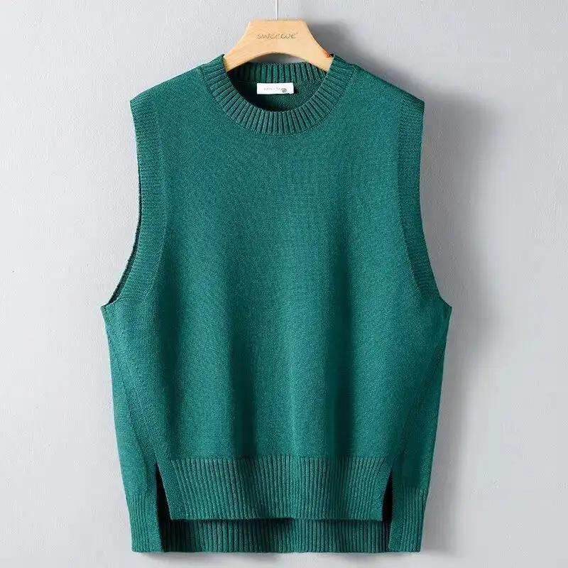 Mens Solid-Color Versatile Split Vest by Dropshipman