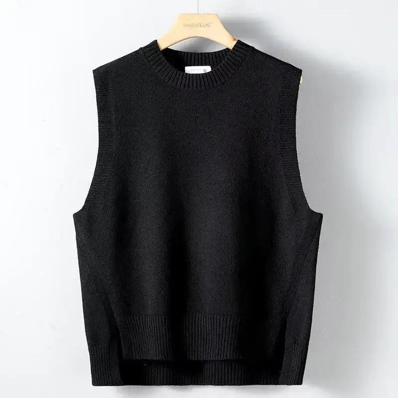 Mens Solid-Color Versatile Split Vest by Dropshipman