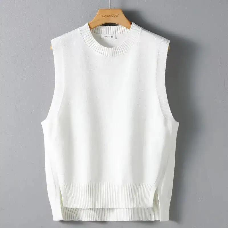Mens Solid-Color Versatile Split Vest by Dropshipman