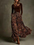 Vintage Velvet Two-Piece Maxi Dress - Square Neck Long Sleeve Top & Paisley Print Flowy Skirt Set With Belt