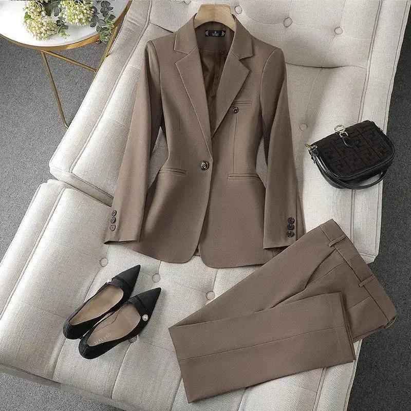 New Womens Long-sleeve Professional Suit With Trousers Formal Ensemble