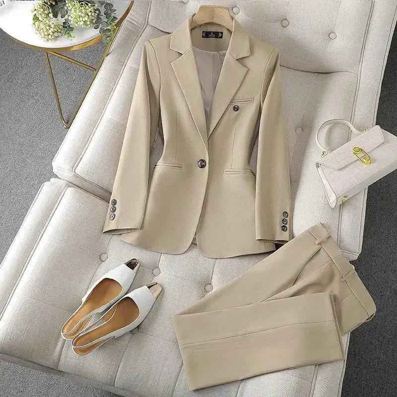 New Womens Long-sleeve Professional Suit With Trousers Formal Ensemble