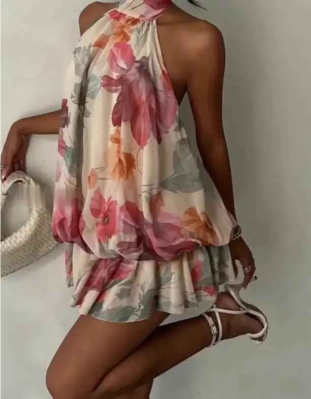 Halter-neck Ruffle Sleeveless Tiered Dress