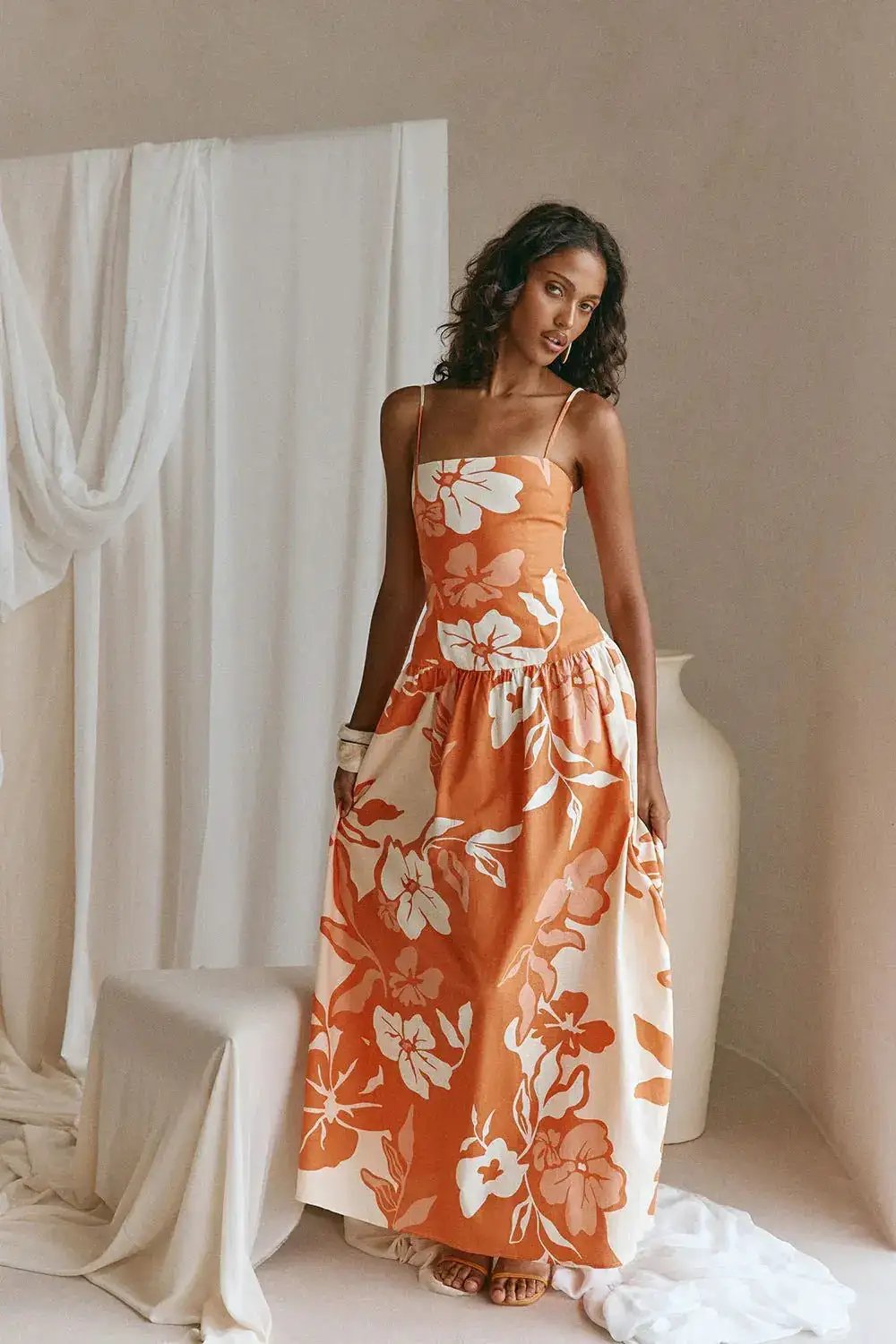 Printed Off-shoulder Slim-fit Strap Dress by Dropshipman