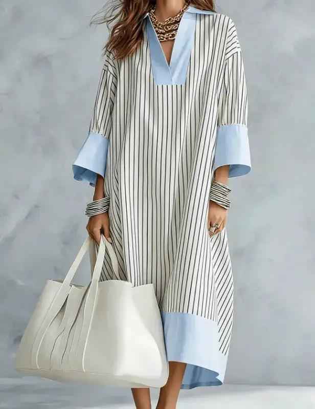 Stylish Casual V-neck Striped Dress For Women