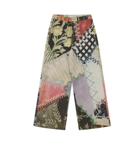 Colorful Baijiabu positioning printed straight tube casual pants by Dropshipman, made of loose twill fabric with a relaxed fit.