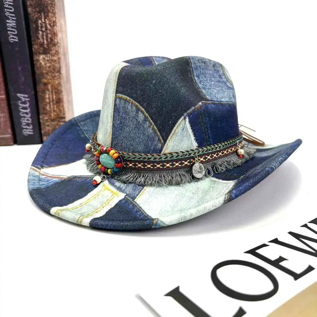 Retro Distressed Color-block Flat-top Jazz Hat