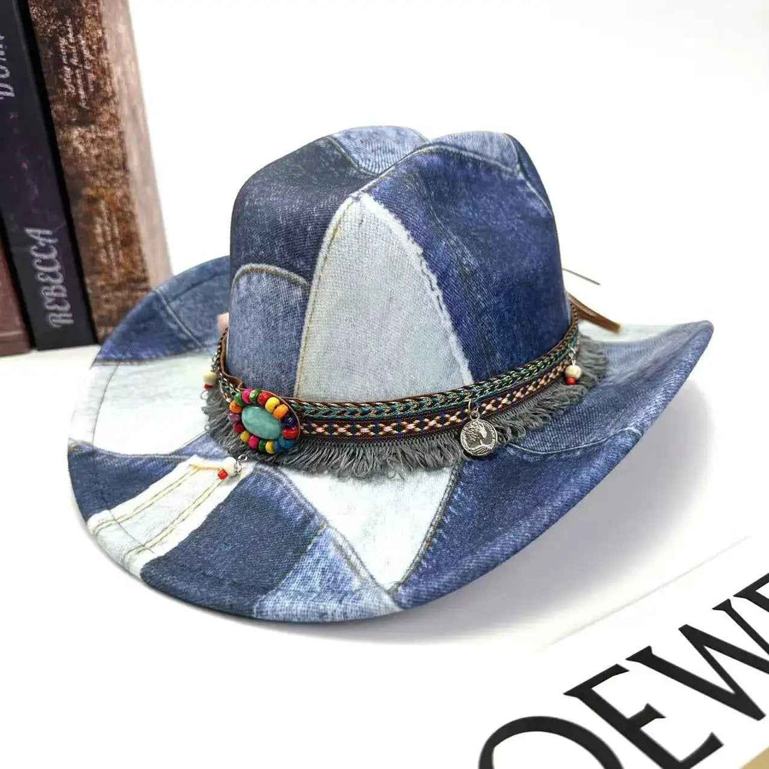 Retro Distressed Color-block Flat-top Jazz Hat