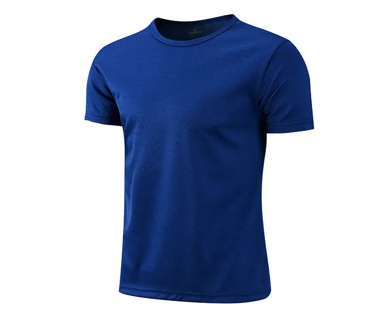 Dropshipman dark blue birds-eye quick-drying crew-neck short-sleeve T-shirt displayed on a model.