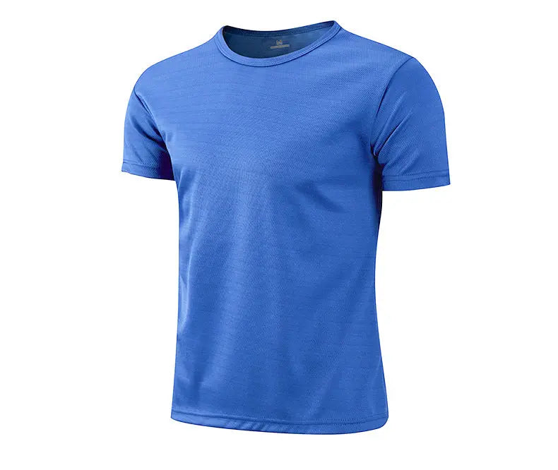 Dark blue Birds-eye Quick-drying Crew-neck Short-sleeve T-shirt by Dropshipman, featuring a comfortable fit and breathable fabric.