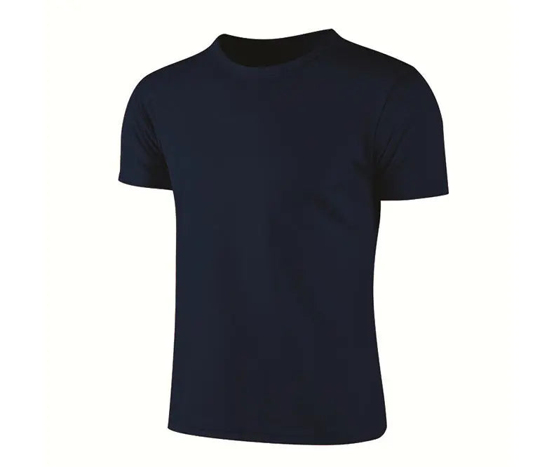 Dark blue Birds-eye quick-drying crew-neck short-sleeve T-shirt by Dropshipman, showcasing a comfortable, lightweight casual top.