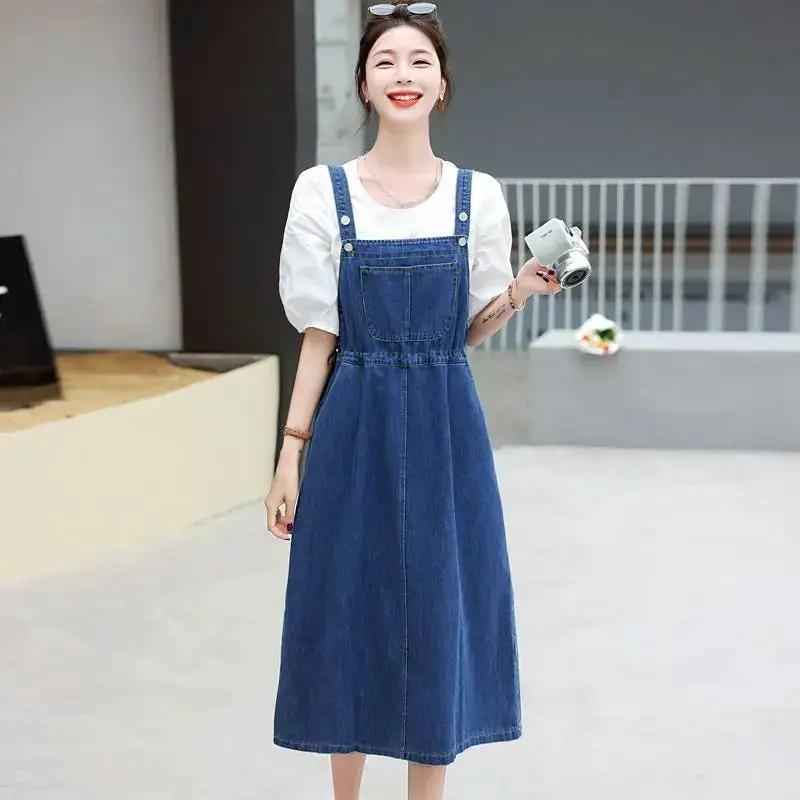 Retro-style Loose-fitting Casual Suspender Dress
