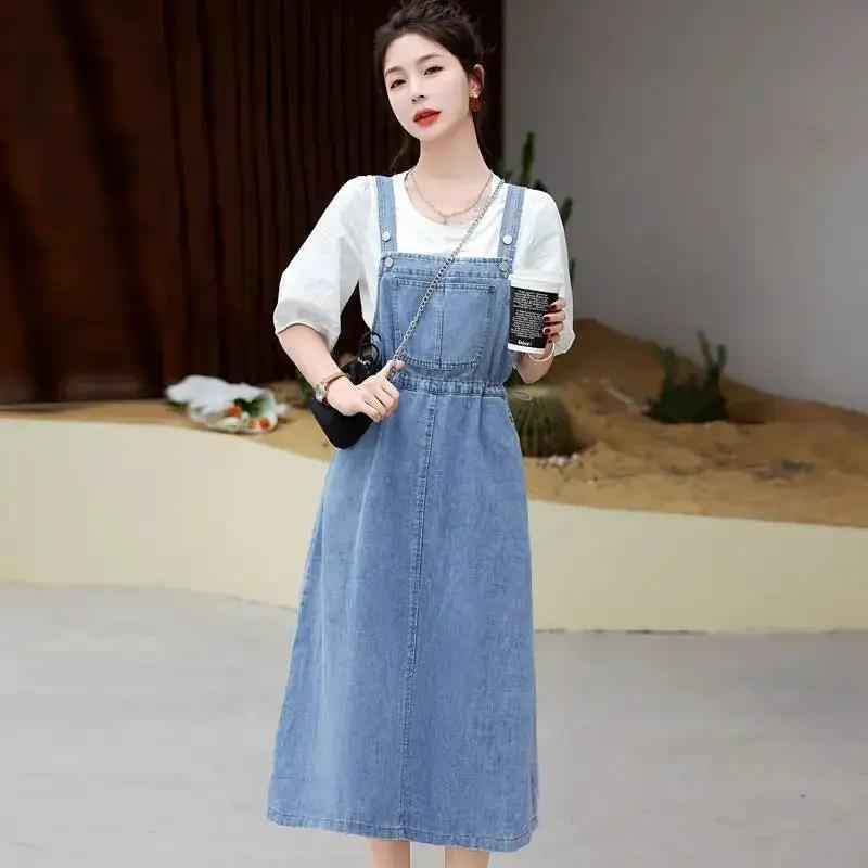 Retro-style Loose-fitting Casual Suspender Dress