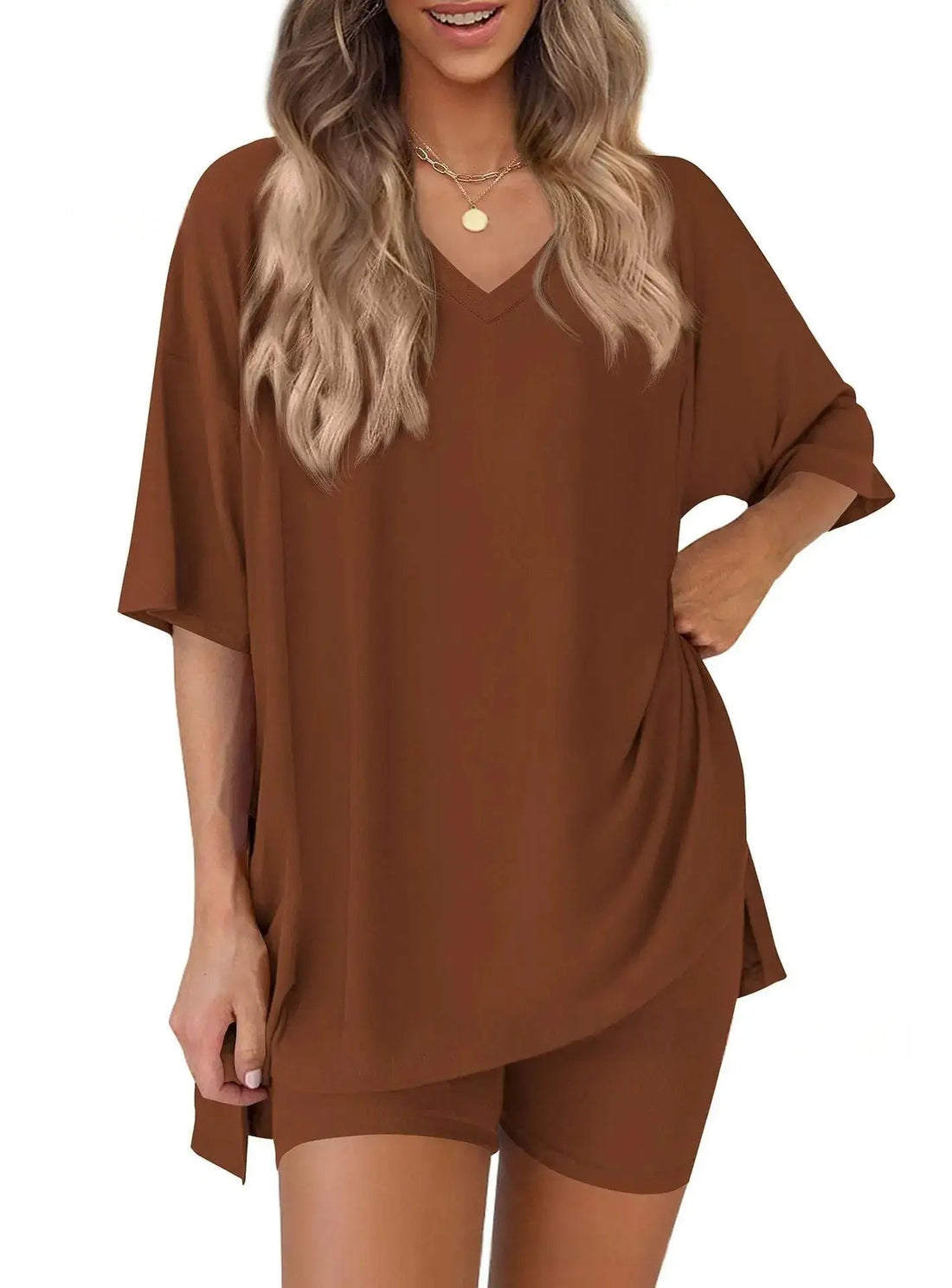 Solid-color Loose-fitting Casual Two-piece Set by Dropshipman