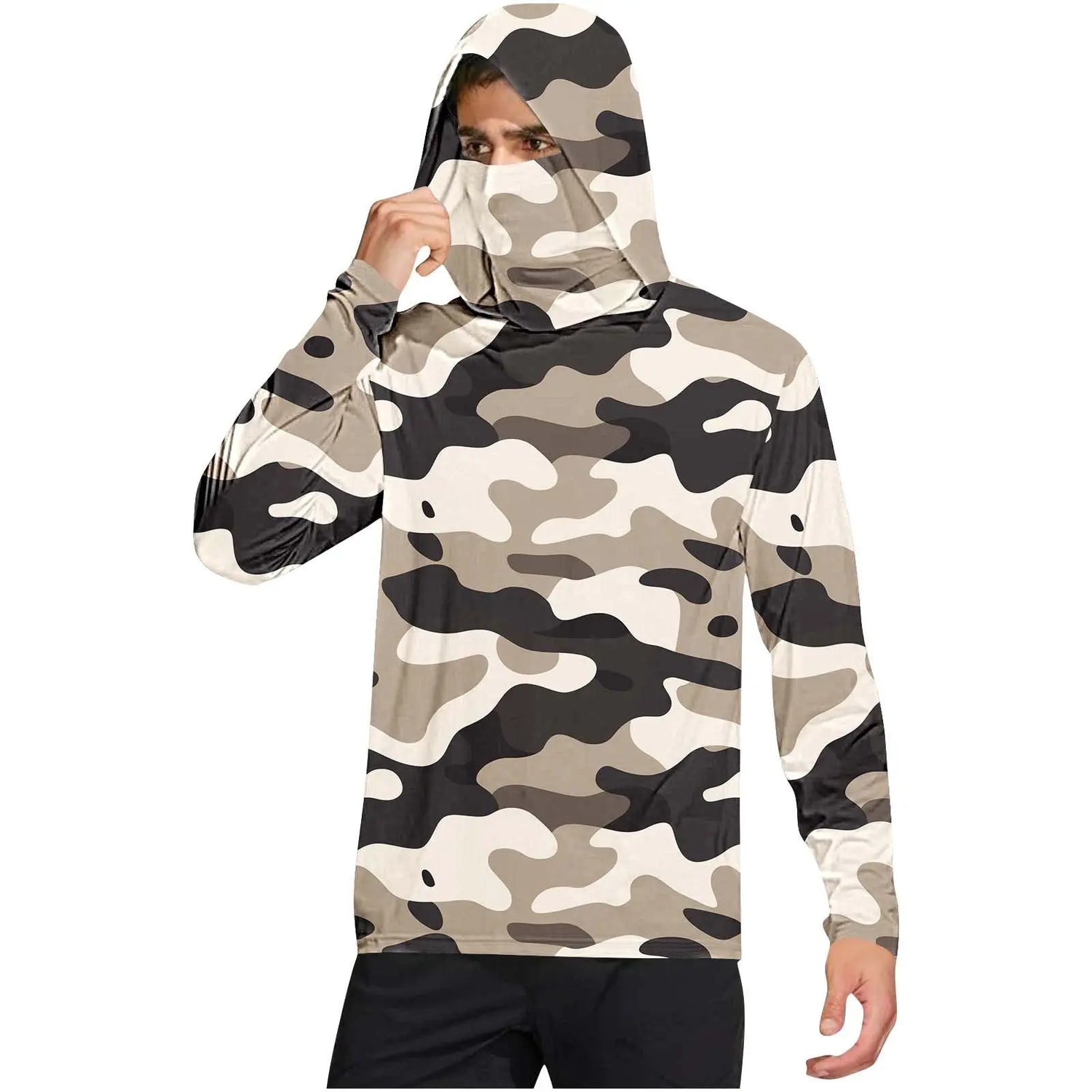 Dark gray camouflage outdoor climbing ice-silk sun-protection clothing by Dropshipman for cross-border sports activities.