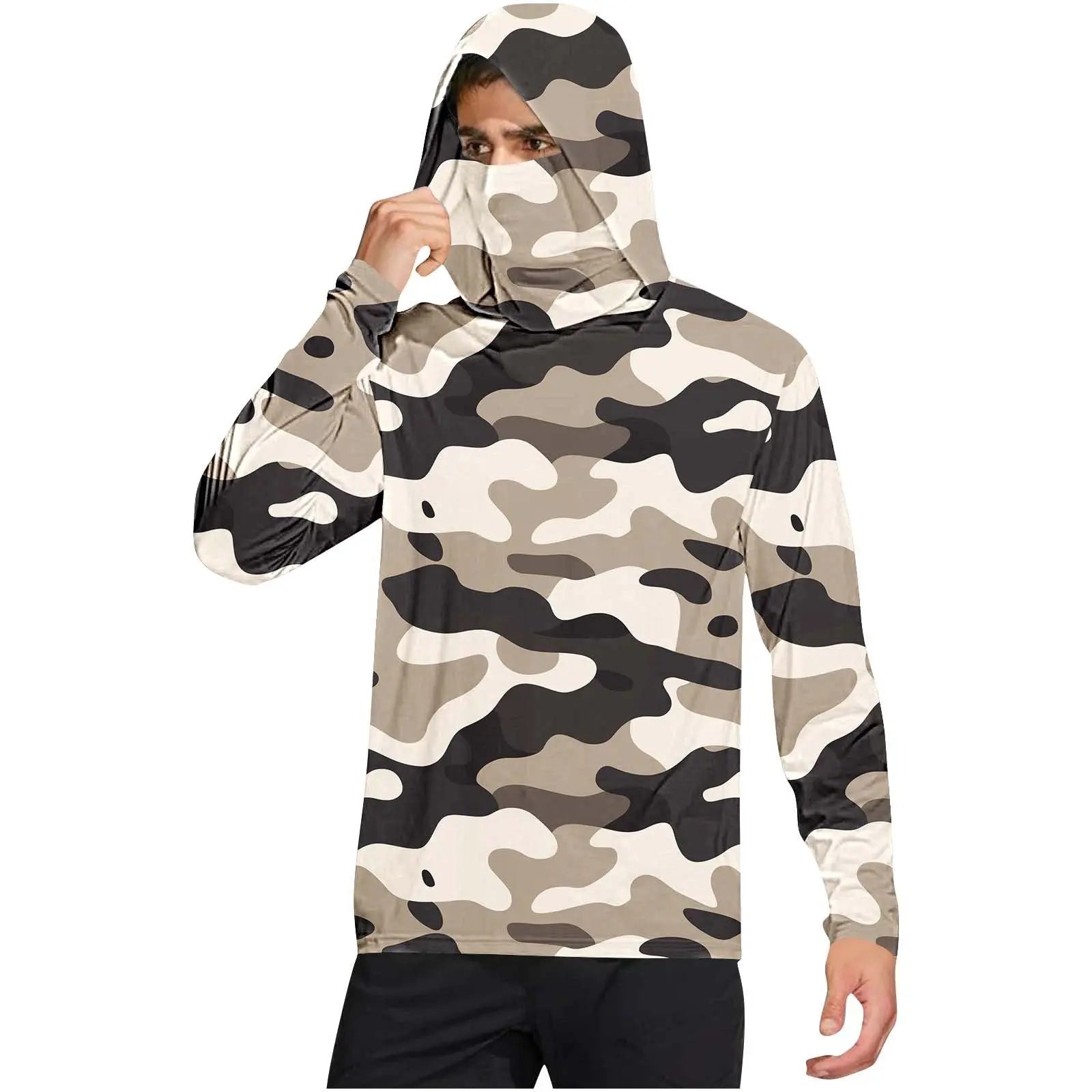 Dark gray camouflage outdoor climbing ice-silk sun-protection clothing by Dropshipman for cross-border sports activities.