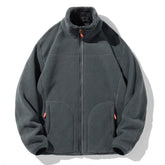 Dark gray double-sided fleece jacket by Dropshipman featuring coral and polar fleece for warmth and comfort.