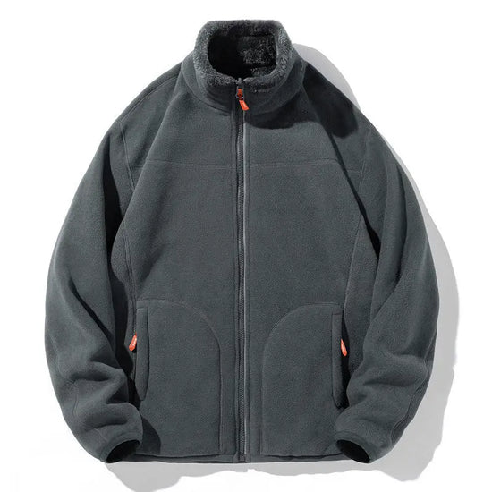 Dark gray double-sided fleece jacket by Dropshipman featuring coral and polar fleece for warmth and comfort.