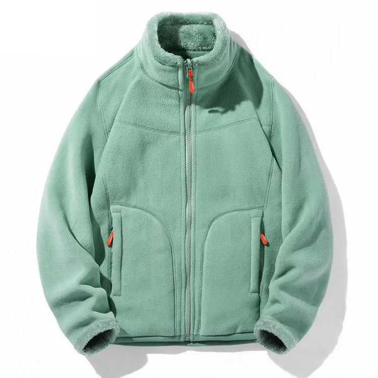 Dark gray double-sided fleece jacket by Dropshipman featuring coral fleece and polar fleece for warmth.