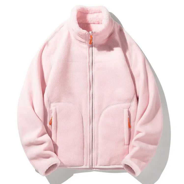 Dark gray double-sided coral fleece and polar fleece jacket by Dropshipman, showing the cozy, plush fabric on both sides.